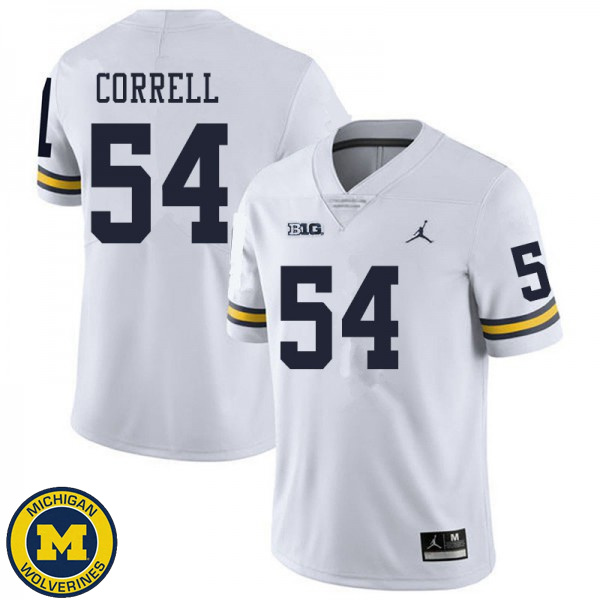 Men's University of Michigan #54 Kraig Correll White NCAA Football Jersey